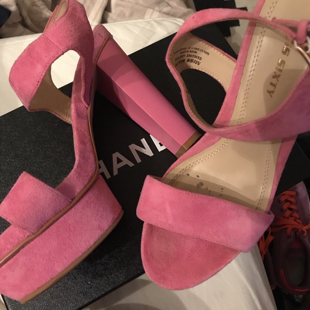 Pink suede heels